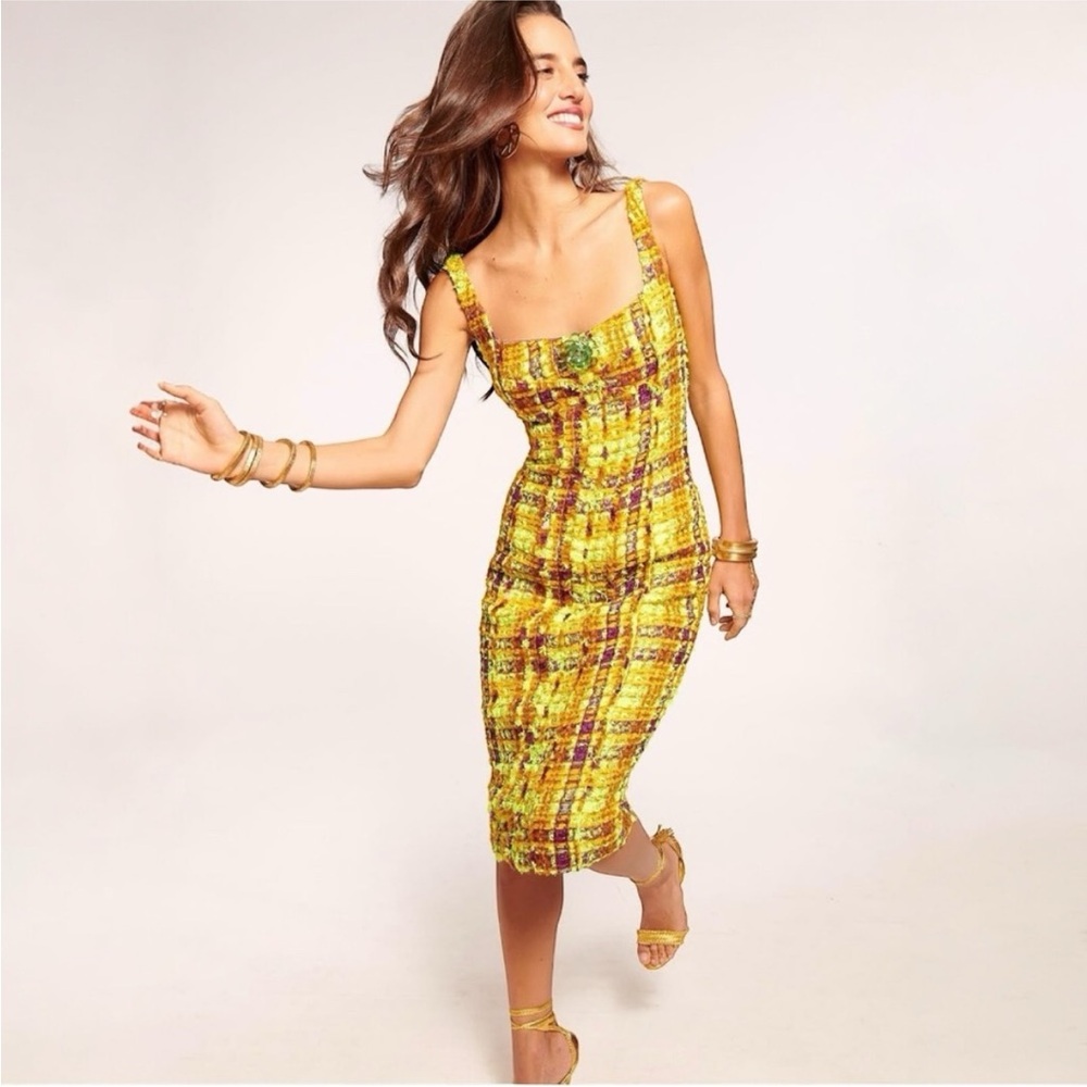 NWT Ramy Brook $895 Yellow Plaid Sleeveless Dress size 4